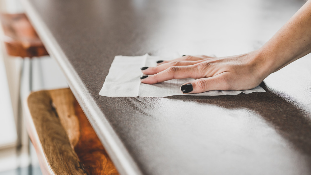 Disinfectant wipes on a counter 