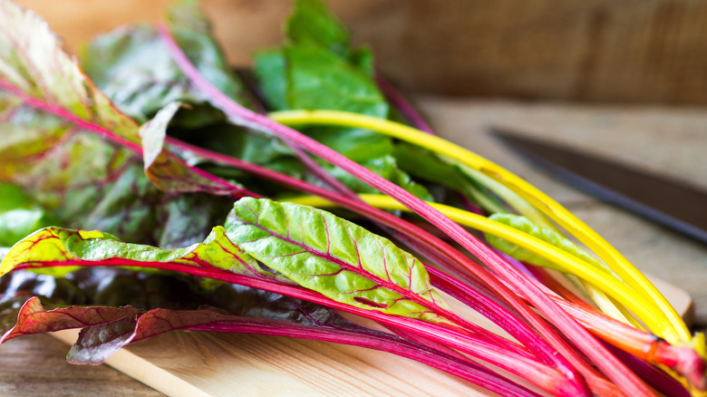 Swiss chard on cutting board