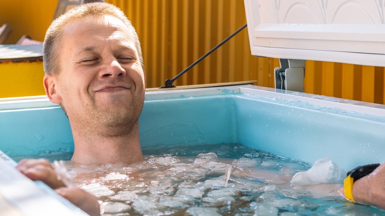 man in ice bath