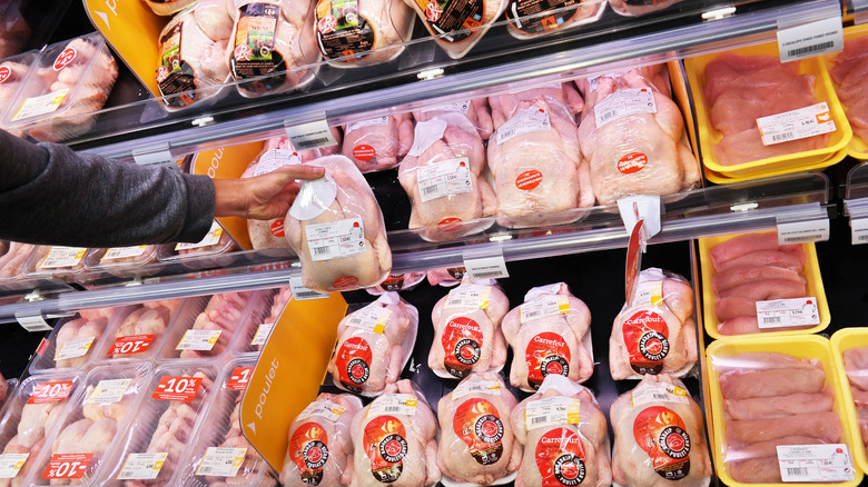 Prepackaged chicken in a grocery store