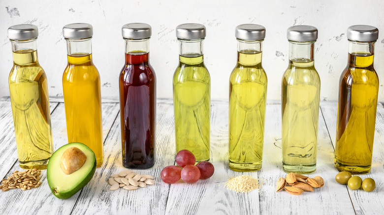 Various healthy oils in bottles