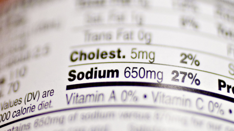 closeup of a label with high sodium content