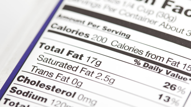 nutrition label highlighting fat content