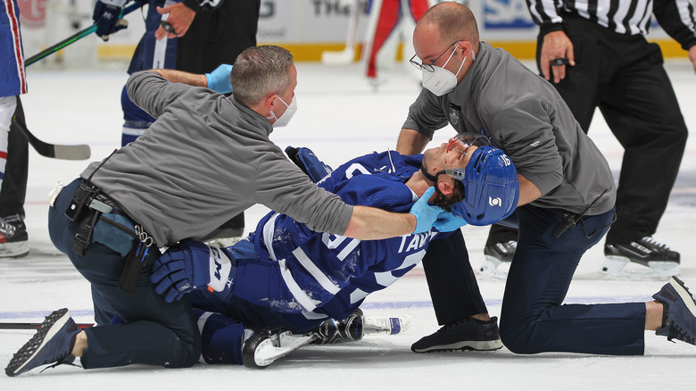 John Tavares on the ice after his May 20 2021 injury