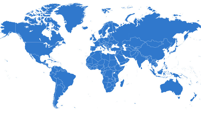 blue continents on white world map