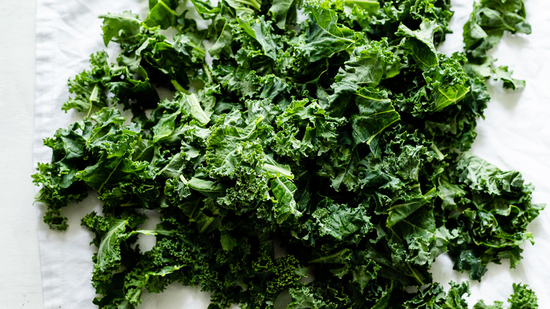 prepping kale for salad