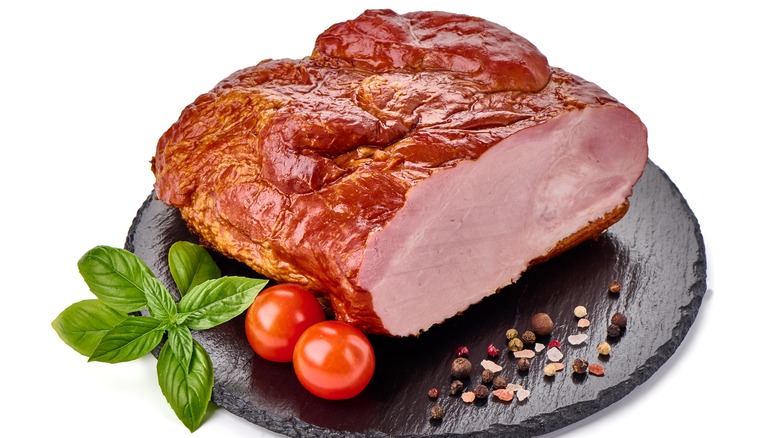hot smoked ham isolated on white background