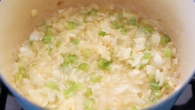 vegetables cooking in broth