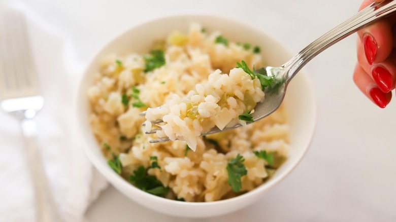 keto risotto on fork