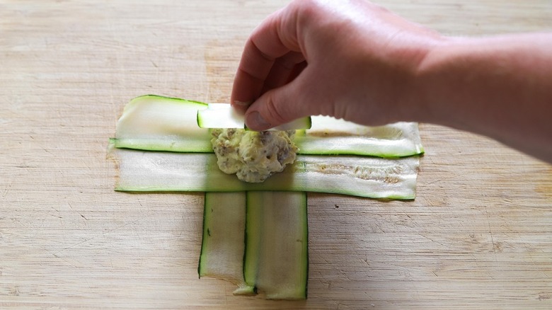 assembling keto ravioli pockets