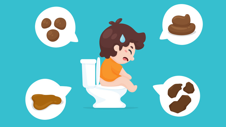 Cartoon boy struggling with bowel movement