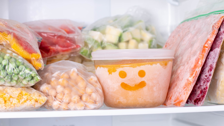 leftover food containers in freezer