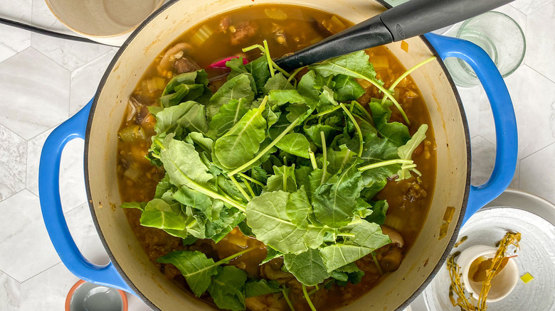 kale on top of soup