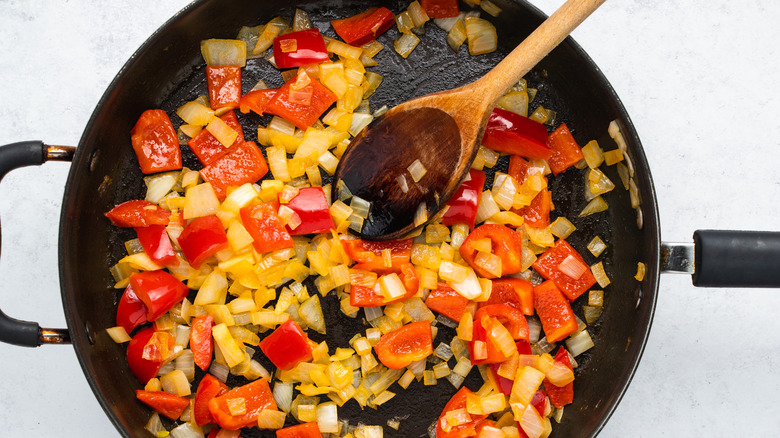 chopped onions and peppers