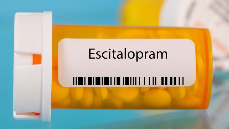 prescription bottle marked "escitalopram"