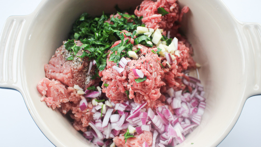 mixing meat for low-carb meatballs