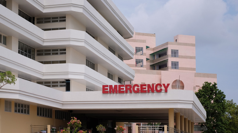 An exterior shot of an emergency room entrance