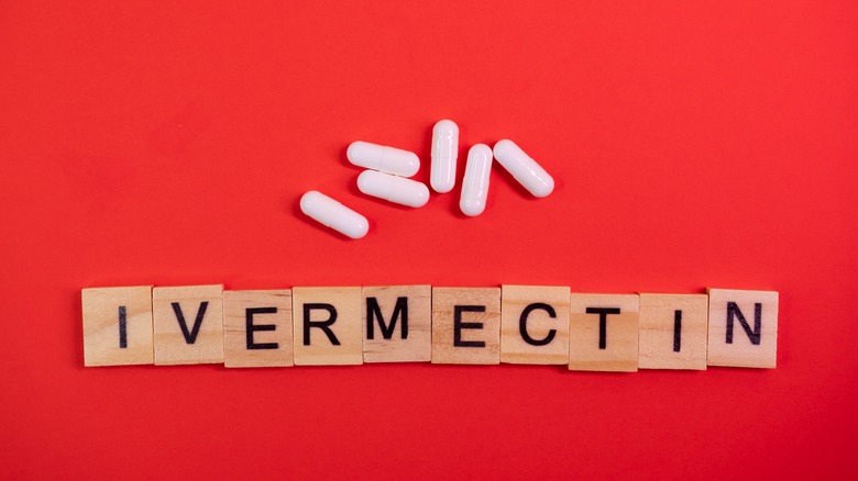Ivermectin word on a red background