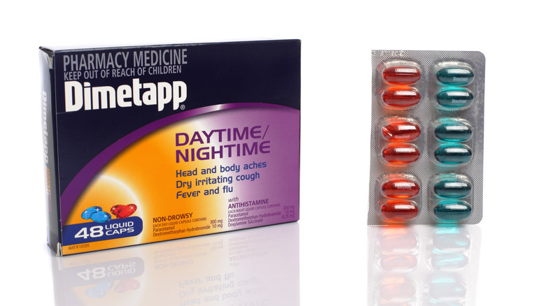 Dimetapp box with pills showing