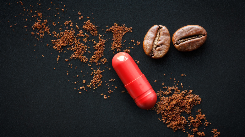 Flat lay of capsule and coffee beans