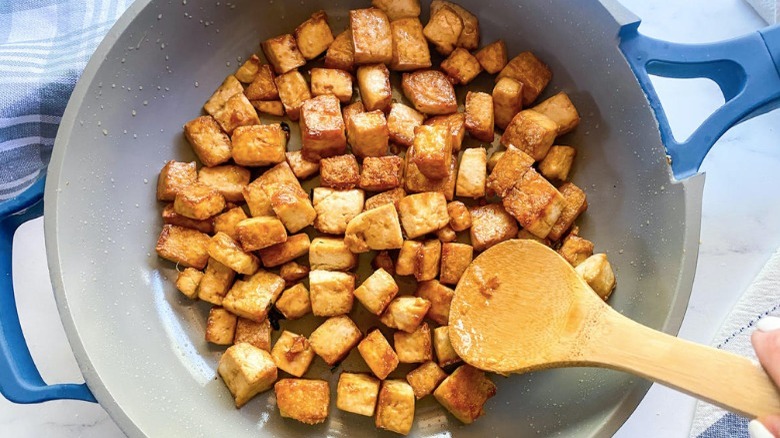 crispy tofu in pan