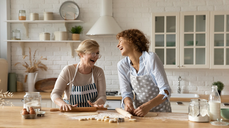mother and daughter baking together