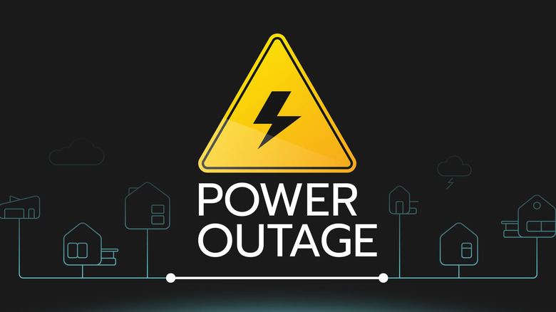 "POWER OUTAGE" banner with warning sign