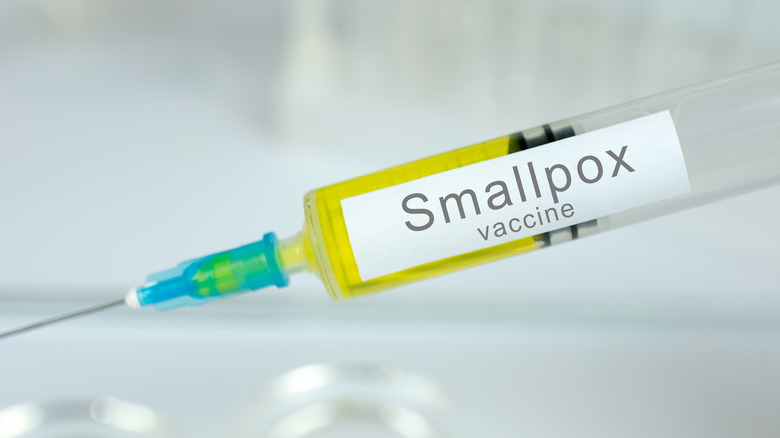 Close up of a syringe of smallpox vaccine