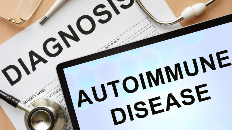 A tablet reading "Diagnosis: Autoimmune Disease"