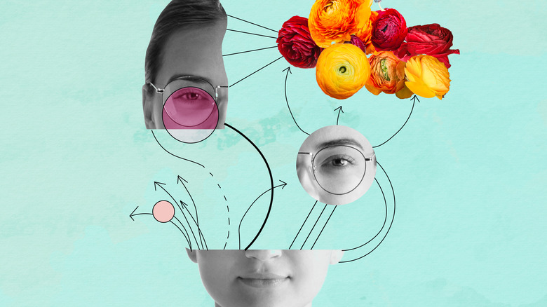 Concept of synesthesia, collage of face and images