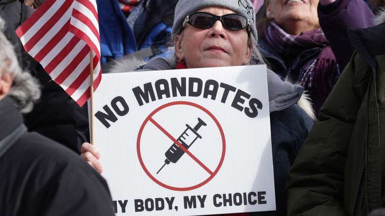 People at an anti-vaccine protest