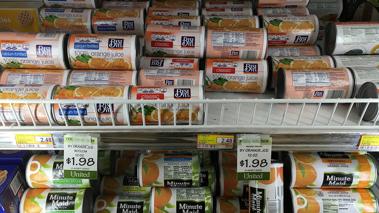 Frozen juices in grocery store