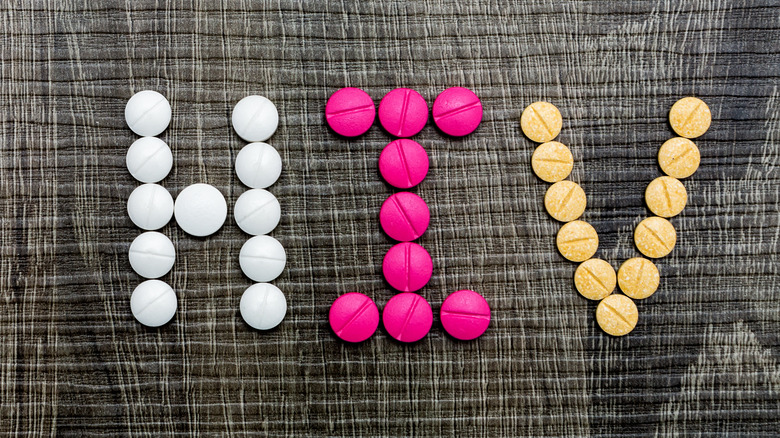 Colorful tablets spelling out "HIV"