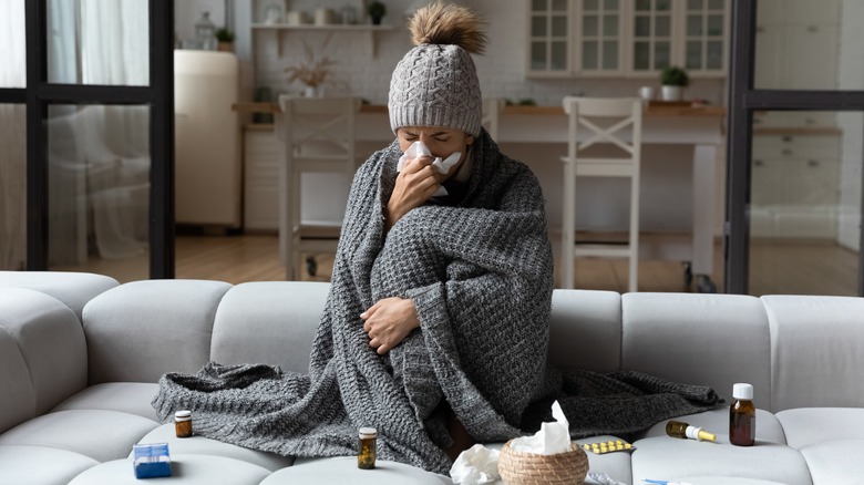 sick woman with cold