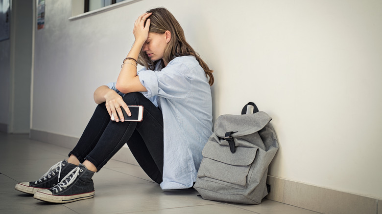 anxious girl at school