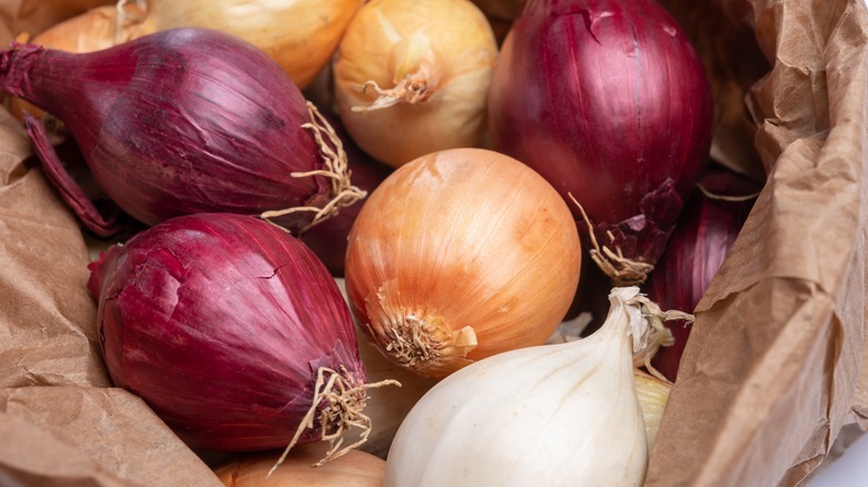 Red, yellow, and white onions
