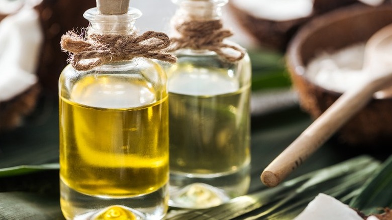 Natural oils in glass bottles