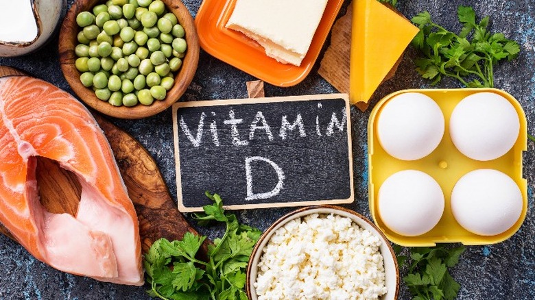 Food with vitamin D on table