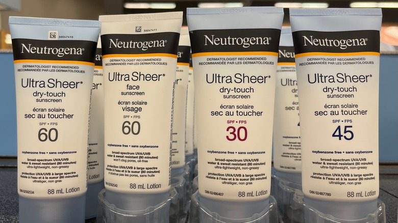 Four tubes of Neutrogena sunscreen