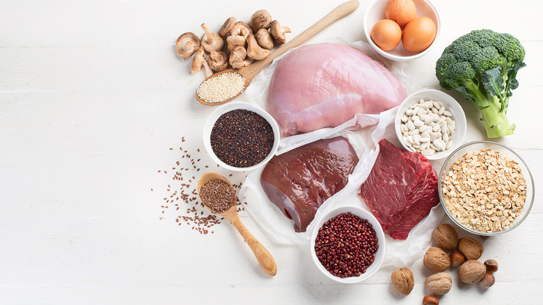 Iron rich foods on a white background