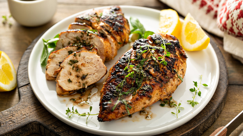 plated grilled chicken breast 