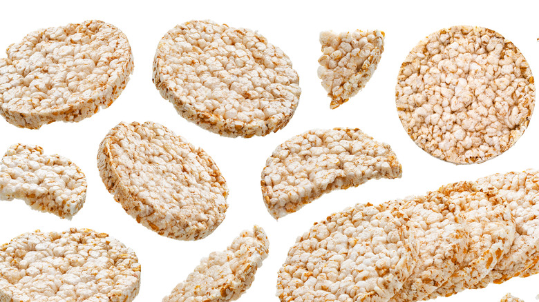 rice cakes floating over a white background