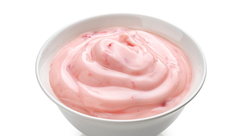 a bowl of strawberry yogurt