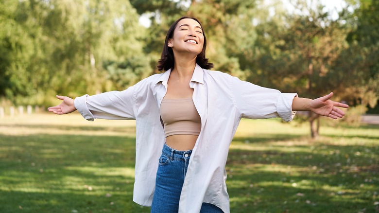 woman enjoying being outside