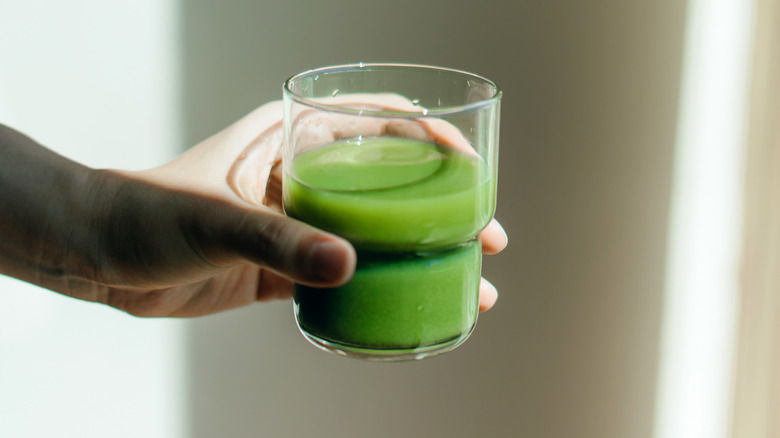 close-up of green detox drink