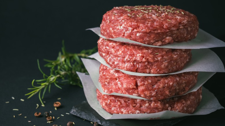 Stack of ground beef patties