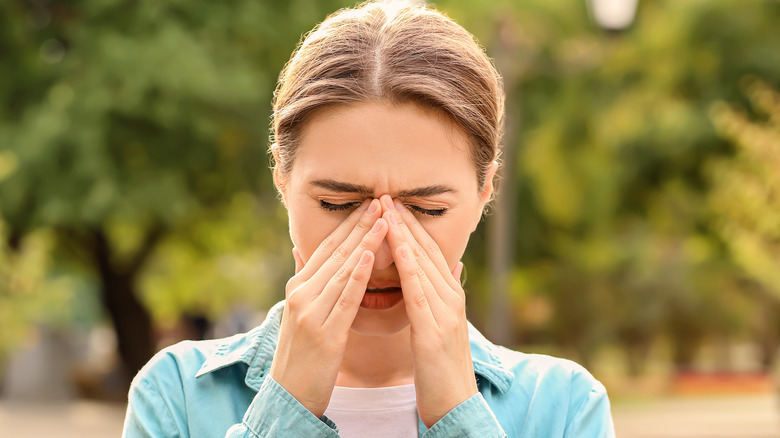 Woman with outdoor allergies
