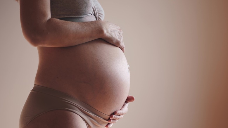 profile of pregnant women's belly