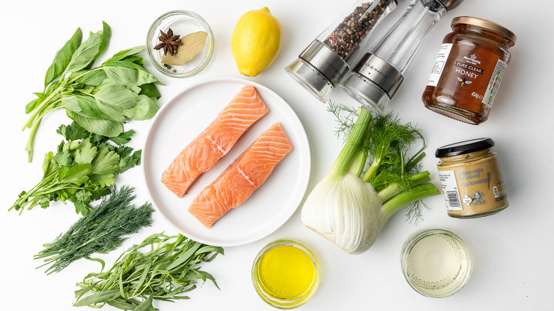 ingredients for salmon fennel salad