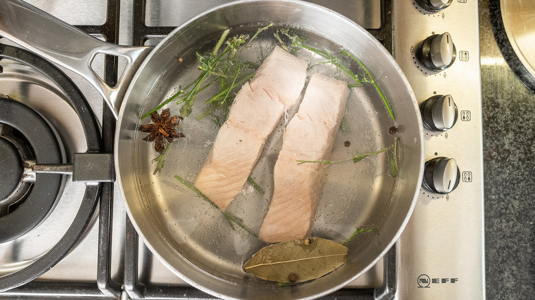 salmon poaching in water